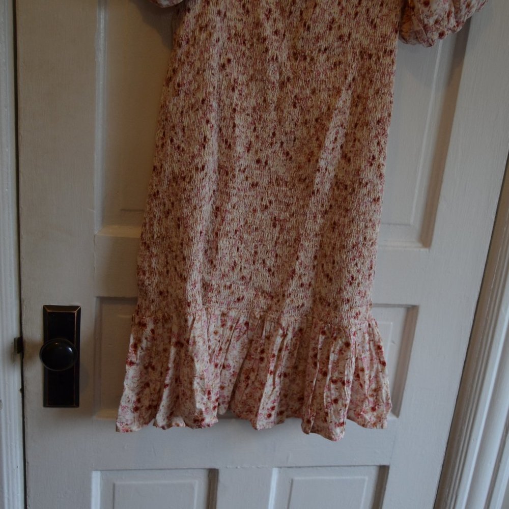 Anthropologie Another Love Pink Smocked Short Statement Sleeve Knee Length Dress - Picture 8 of 12